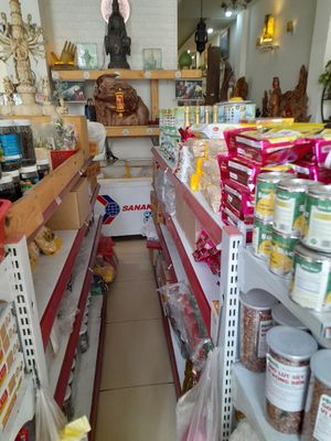 Shop selling various vegan products at Cơm Chay Hoàng Kim in Ho Chi Minh City