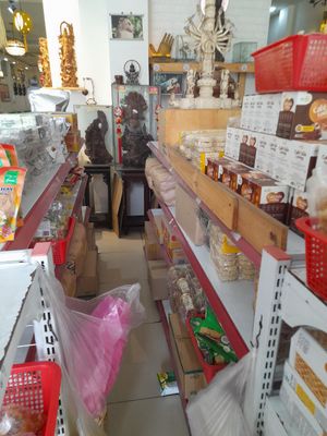 Shop selling many vegan products at Cơm Chay Hoàng Kim in Ho Chi Minh City