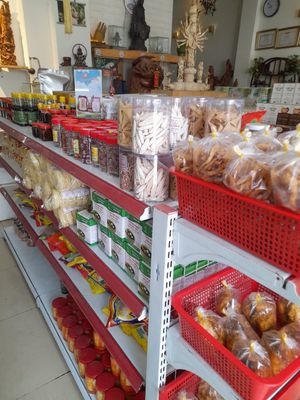 Shop selling vegan products at Cơm Chay Hoàng Kim in Ho Chi Minh City