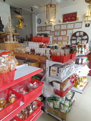 Many vegan products for sell at Cơm Chay Hoàng Kim in Ho Chi Minh City