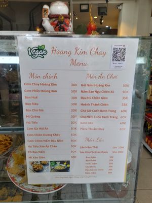 Menu in Vietnamese only at Cơm Chay Hoàng Kim in Ho Chi Minh City