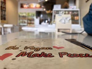 Be vegan, make peace  at Loving Hut in Denpasar