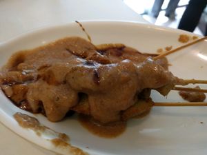 fancy nut satay at Loving Hut in Denpasar