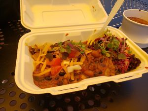 I believe I got the eggy ranchero burrito! at WorldBeat Cafe in San Diego