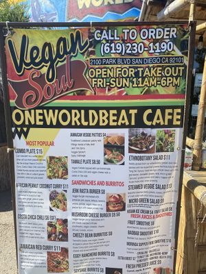 Menu  at WorldBeat Cafe in San Diego