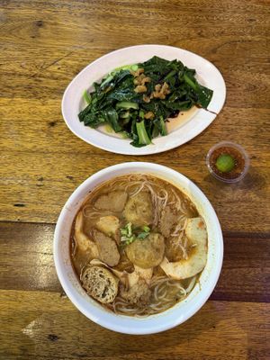 laksa and stir fried kailan  at Hope Vegetarian - 希望素食 in Kuching