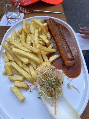 Vegan currywurst .  at Oberstdorfer Dampf Bier Brauerei in Oberstdorf