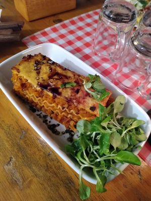 Tasty Vegan pumkin lasagna at Weingut Feuerwehr Wagner in Vienna