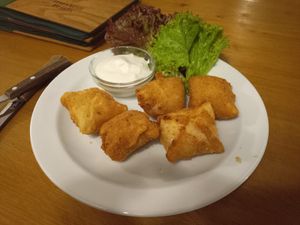 Vegan pumpkin pillows at Weingut Feuerwehr Wagner in Vienna