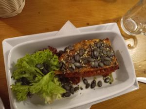 Vegan pumpkin lasagna at Weingut Feuerwehr Wagner in Vienna
