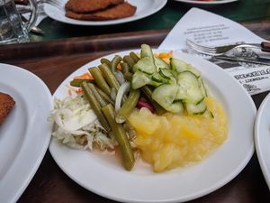 selection of salad (beware it's all sour) at Weingut Feuerwehr Wagner in Vienna
