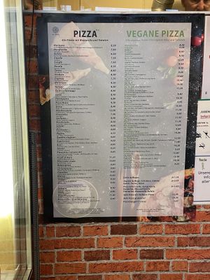 the menu   at Pizza Pinocchio in Vienna
