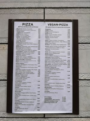 Menue at Pizza Pinocchio in Vienna