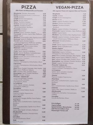 Menu at Pizza Pinocchio in Vienna