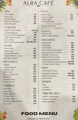 Menu  at Alra Cafe in Viluppuram
