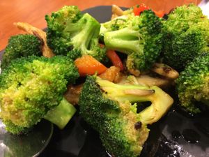 Veggie Squid, Seasonal Greens with X.O. at Lotus Vegetarian in Hong Kong Island