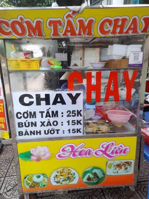 The stall with information at Quán chay Hoa Liên in Ho Chi Minh City