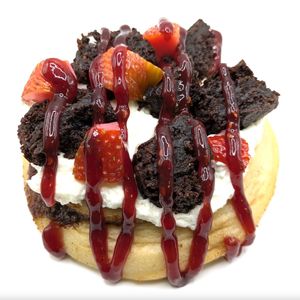 Cream Cheese Frosting, Strawberries, Brownie Bites, and Raspberry Jam  at Cinnaholic in New Orleans