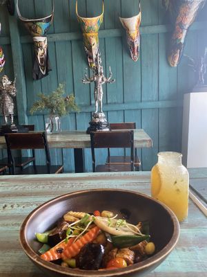 Had the Stir fried eggplant with tempeh it’s really really good, easy location, good service and they have cute cat’s . at Mango in Bangkok