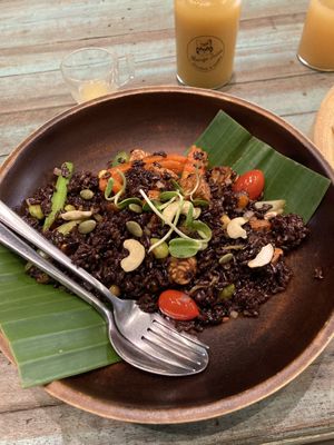 Brown rice with tempeh and veggies  at Mango in Bangkok
