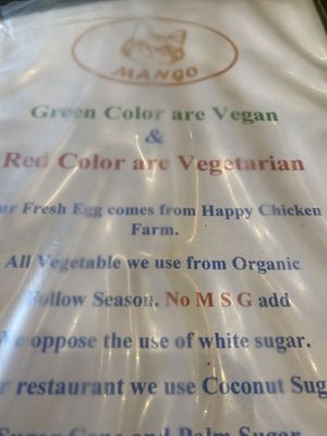 Menu Front   at Mango in Bangkok