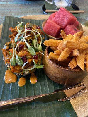 Avocado with vegan bacon   at Mango in Bangkok