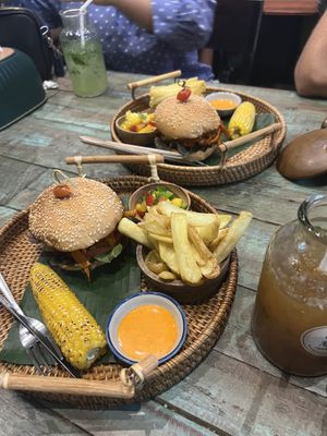 Pulled mushroom burgers  at Mango in Bangkok