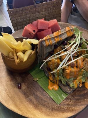 Tempeh zuchinni waffles  at Mango in Bangkok