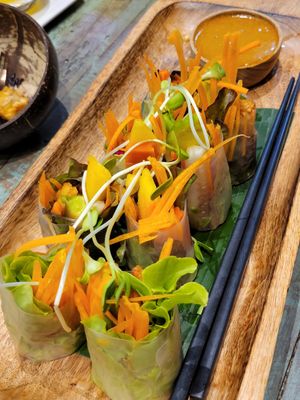 Fresh (salad) rolls. Especially nice because it includes unusual things like dragon fruit and mango inside at Mango in Bangkok