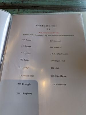 menu at Mango in Bangkok