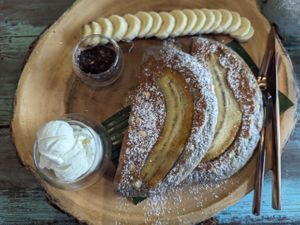 banana pancakes with nutella at Mango in Bangkok