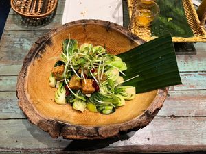 Fried bokchoy with tempeh  at Mango in Bangkok