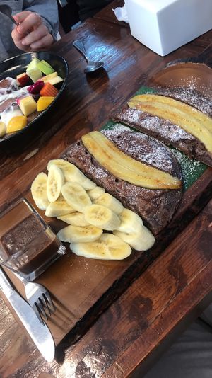 Vegan chocolate banana pancakes!!! at Mango in Bangkok