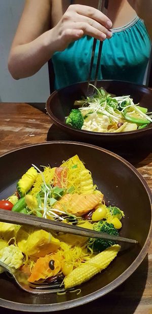 Singapore noodles and pad Thai - we thought they both needed more sauce  at Mango in Bangkok