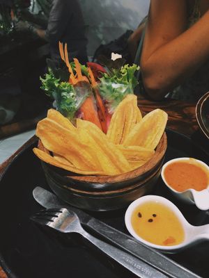 Summer rolls come with banana chips ?  at Mango in Bangkok