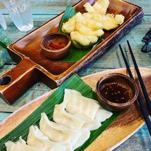 Fried avocado and steemed dumplings at Mango in Bangkok