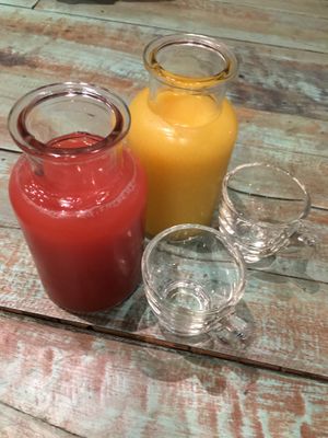 Kombucha. Raspberry lime and mango ginger.  at Mango in Bangkok