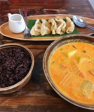 Gyoza and curry 💚 at Mango in Bangkok