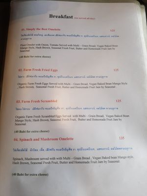 Breakfast menu at Mango in Bangkok