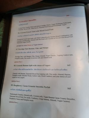 Breakfast menu at Mango in Bangkok