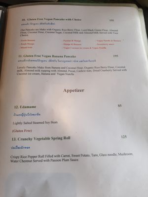 Breakfast / Appetizer menu at Mango in Bangkok