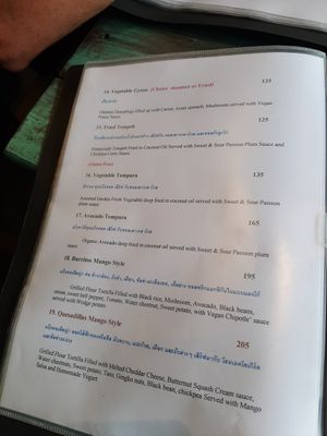 Appetizer menu at Mango in Bangkok