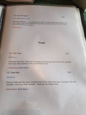 Soup menu at Mango in Bangkok