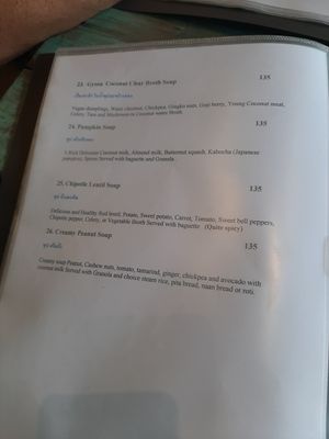 Soup menu at Mango in Bangkok