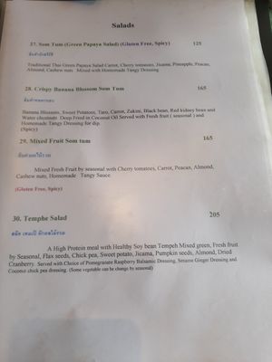 Salad menu at Mango in Bangkok