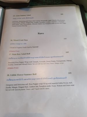 Raw menu at Mango in Bangkok