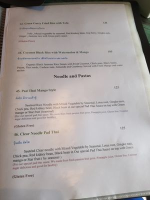 Noodle / Pasta menu at Mango in Bangkok