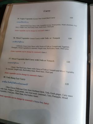 Curry menu at Mango in Bangkok