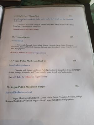 Specialities menu at Mango in Bangkok