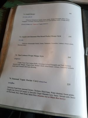 Specialities menu at Mango in Bangkok